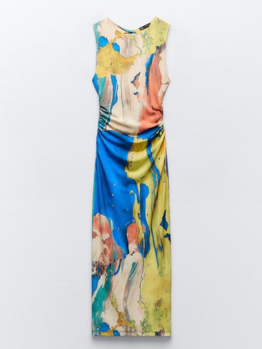 Zara Fitted Printed Midi Dress in Blues Size S